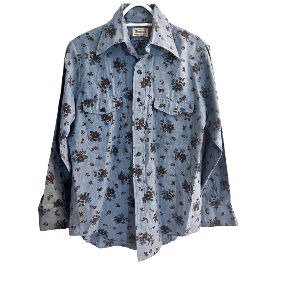 Vintage Bradlees Blue Floral Button-Up Shirt Sz S